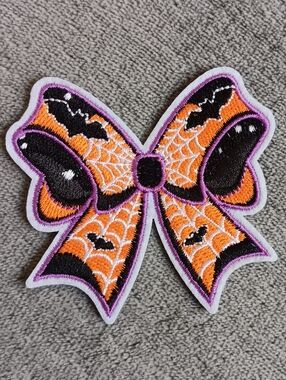 Halloween Bat Web Bow Iron On Patch, Witchy Embroidered Backpack Applique